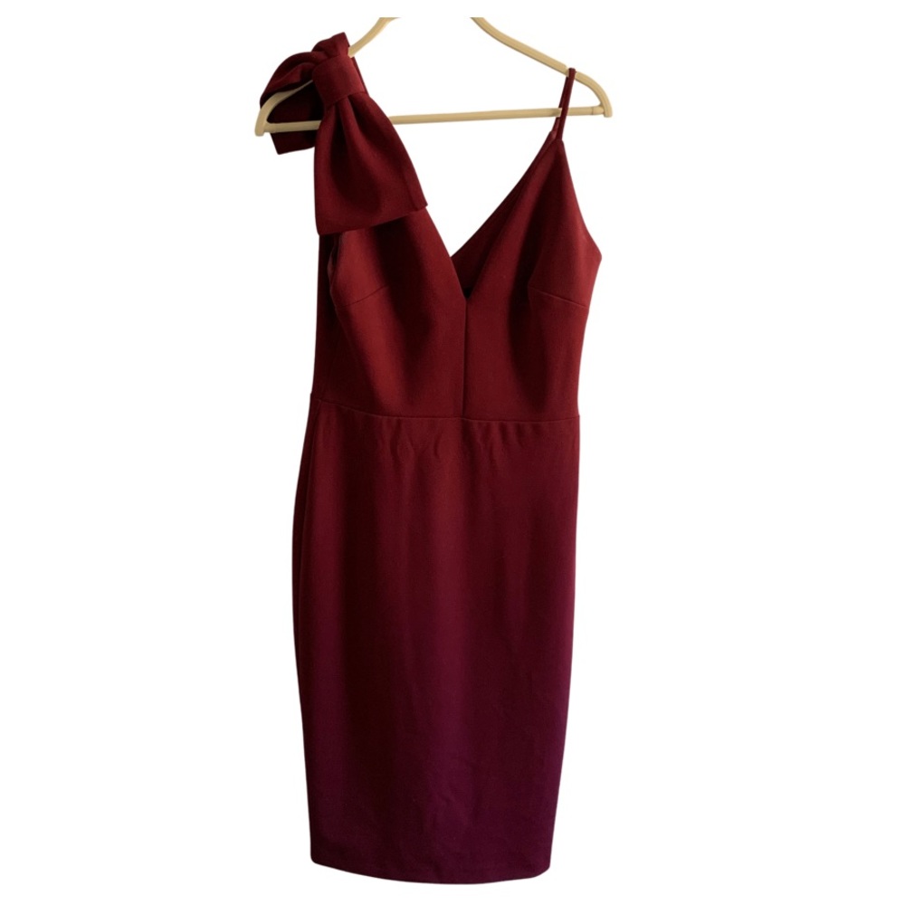 Betsy and Adam red dress with bow